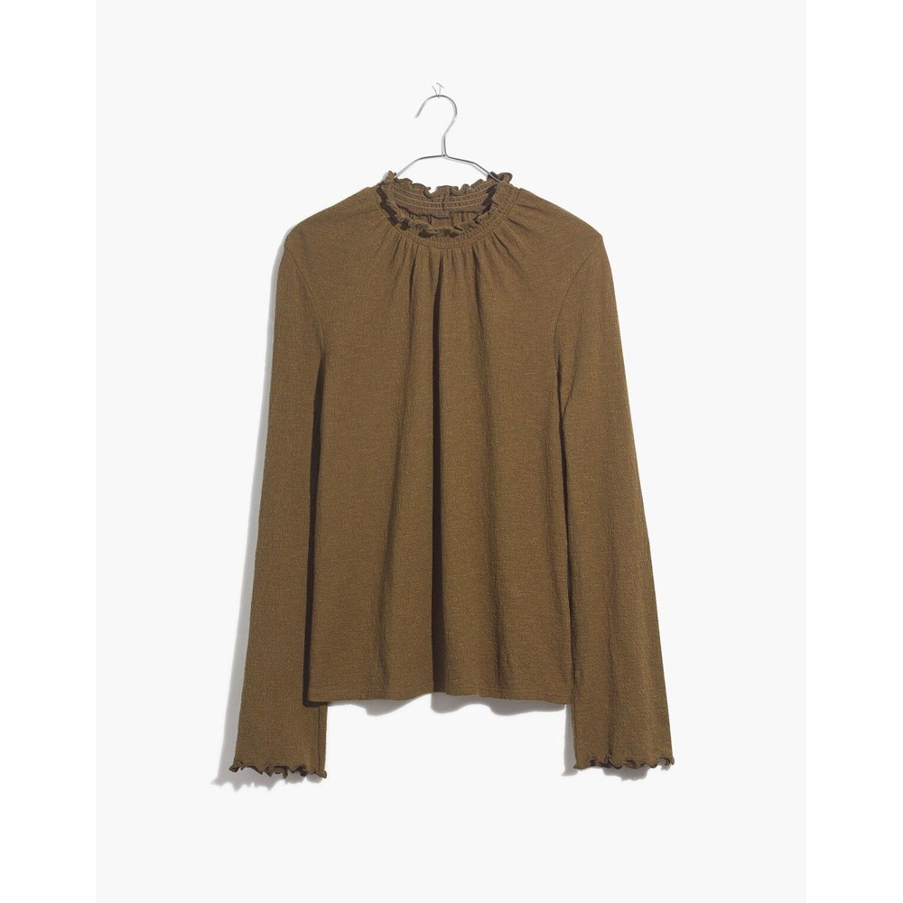Madewell Texture Thread Mock Neck Top XS Cotton Olive Green Goblincore Earthy